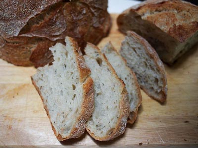 sliced rosemary no-knead bread
