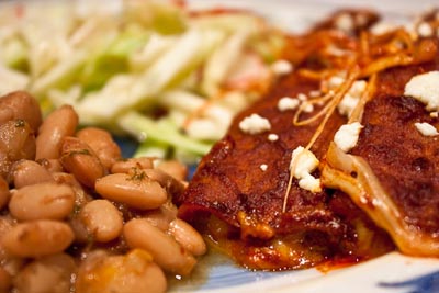 Red Chile Enchiladas and Pinto Beans